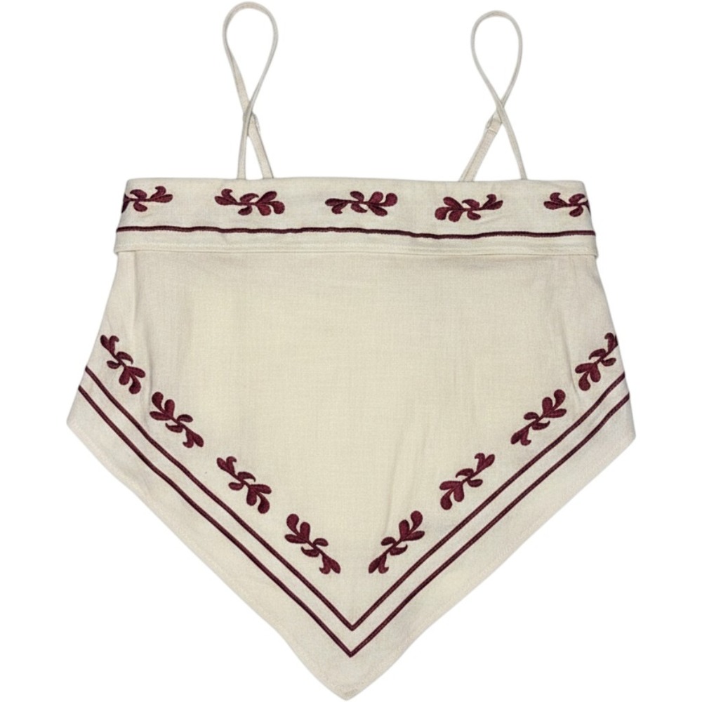 Thirty Third LA Cream Embroidered Handkerchief Cami Top Bow Back Large